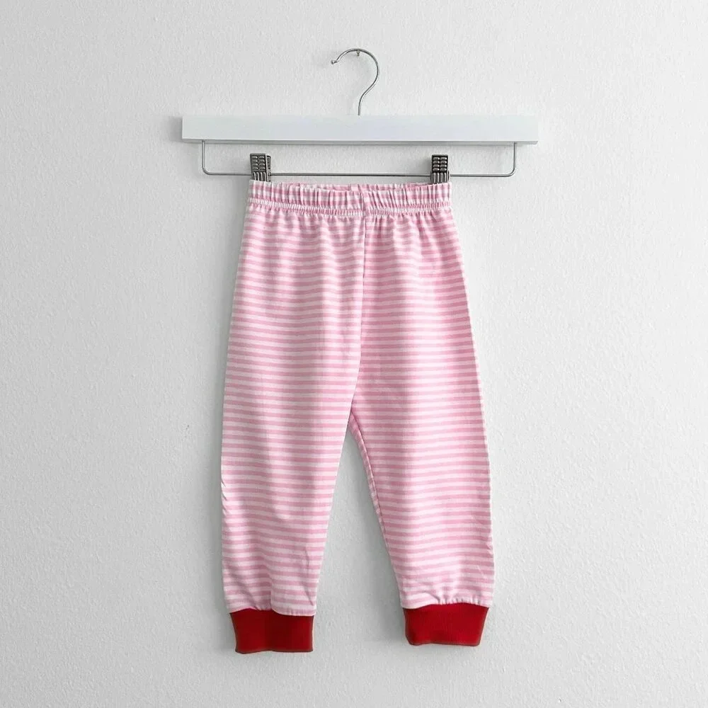 NWT Cute Girls Christmas Pajamas Set Long Sleeve Top & Pants Santa Pink 6-9M